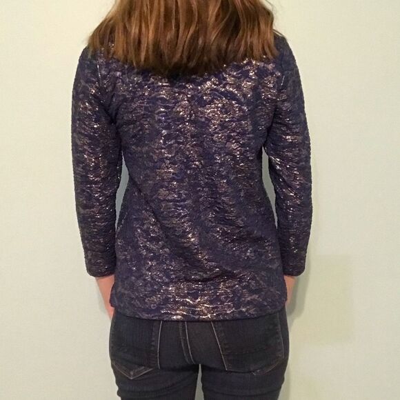 Ann Taylor Petite Blue Sparkly Top Size XXSP - Picture 3 of 3